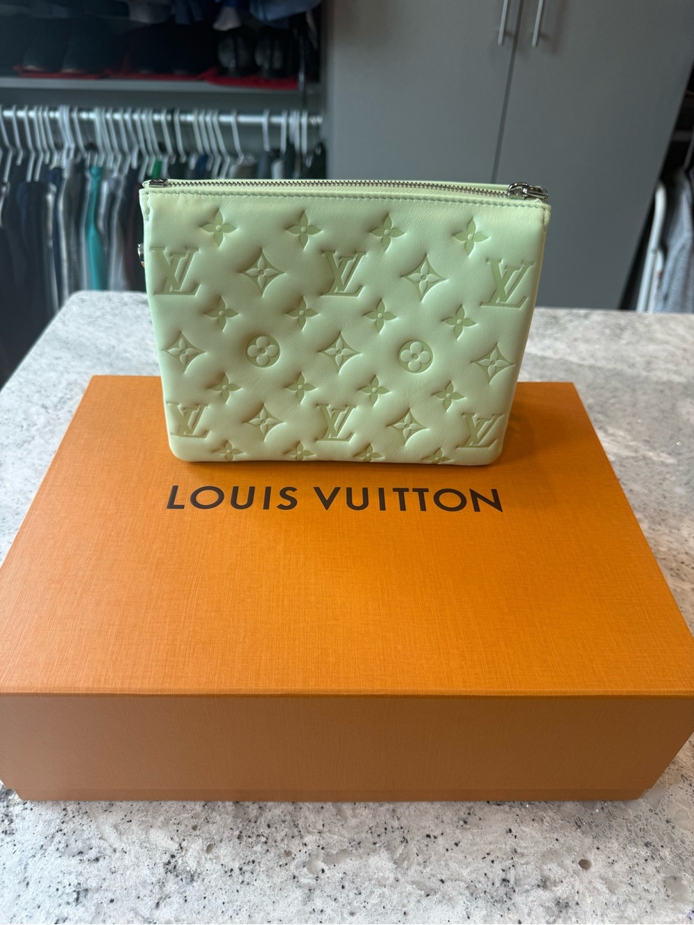 Louis Vuitton Mint Green Embossed Monogram Cosmetic Pouch
